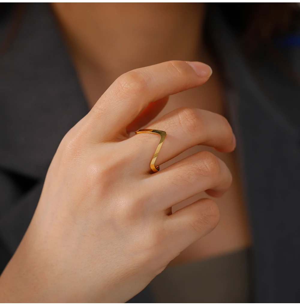 COOLTIME Unregelmäßiger Chevron-V-Ring aus Edelstahl, verstellbare Ringe für Frauen, minimalistischer Schmuck, Großhandel, Geschenk zum Frauentag – Detail 7