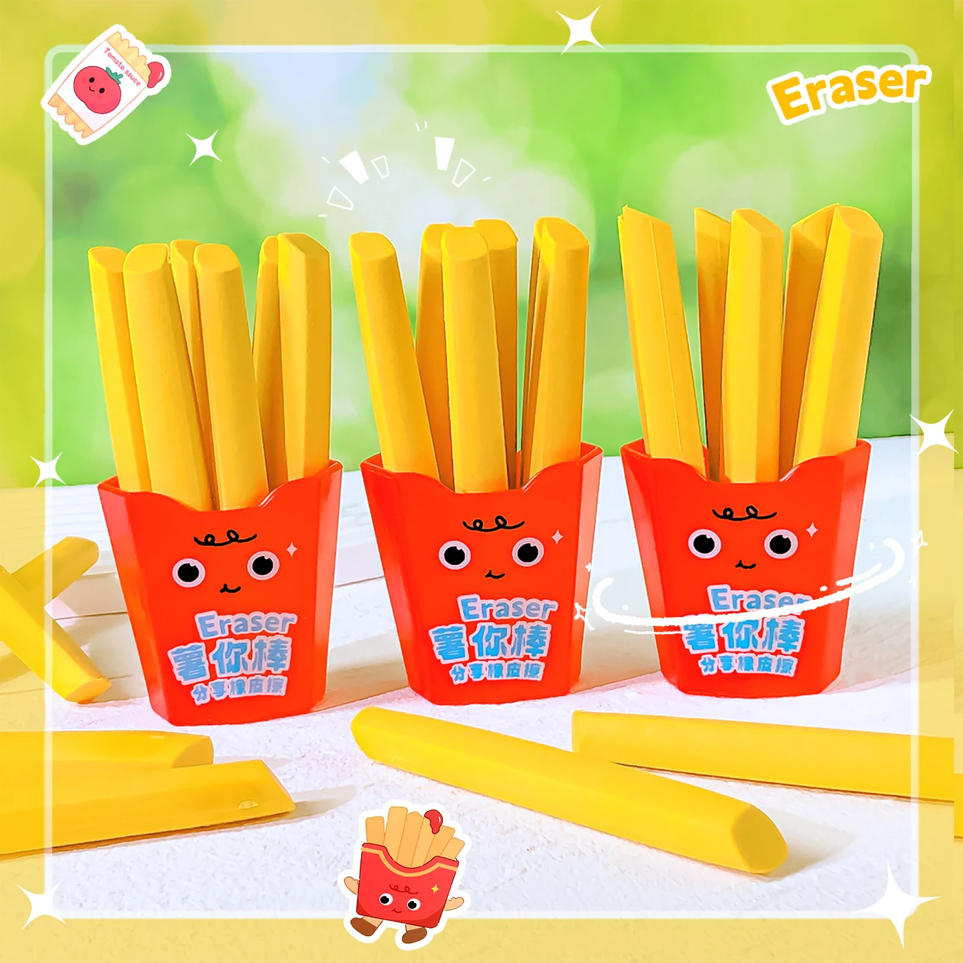 Rubber French fries erasers Aesthetic stationery items School teacher gift Office accessories stationery items Kawaii erasers