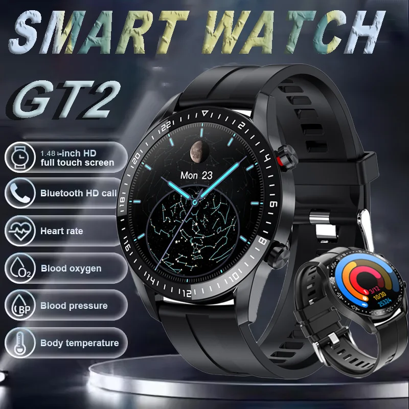 

Новинка 2023 года, умные часы GT2, мужские AMOLED-экраны, Bluetooth-вызовы, мониторинг сердечного ритма, кислородного давления, IP67, водонепроницаемые спортивные часы