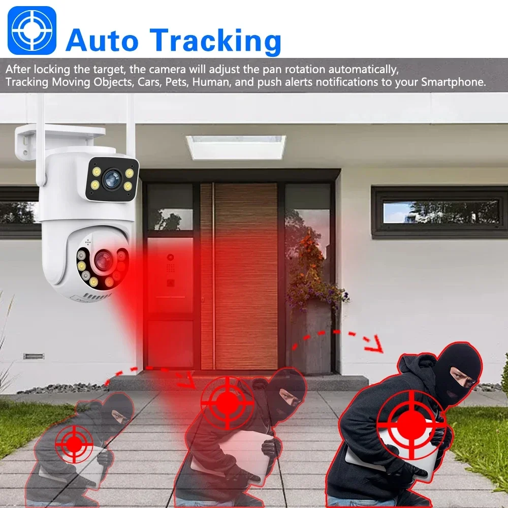 8MP IP Surveillance Camera 4K HD Dual Lens Outdoor Wifi Video Surveillance PTZ Camera Waterproof External AI Track