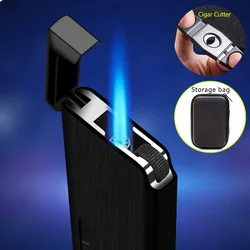 Ultra-thin Metal Lighter Butane Grinding Wheel Flint Lighters Windproof Jet Turbo Torch Lighter Smoking for Men (No Gas or Oil)