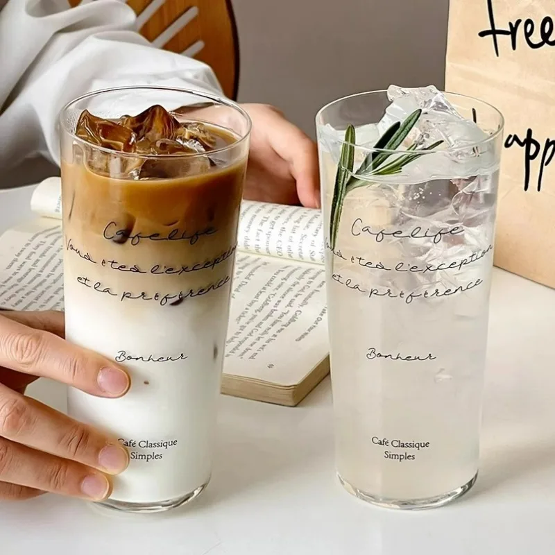 Simple Letter Juice Glasses Cups Highball Whiskey Glass Cups Japanese Style Ultra-thin Slanted Glass Cup Long Drink Colin Cup