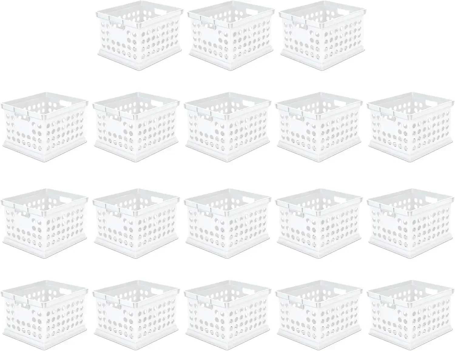 Stackable Plastic Storage Crate Bin Organizer File Box with Handles for Home, Office, Dorm, Garage, or Utility Organization, Whi