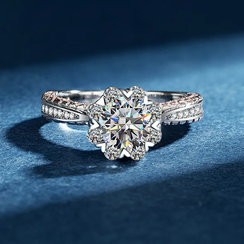 【JYJZZ122】S925 srebrny Moissanite lekki luksusowy ślubny pierścionek zaręczynowy z kokardką Boutonniere 1 CT Moissanite Ring