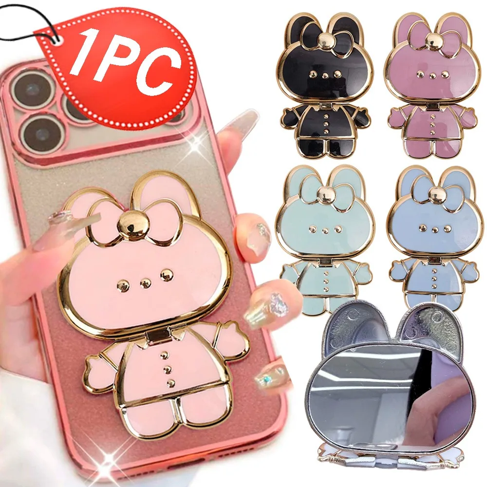 

Милый держатель для телефона в виде кролика с зеркалом и подставкой для iPhone/Huawei/Samsung/Xiaomi, пластиковый, мультяшный дизайн