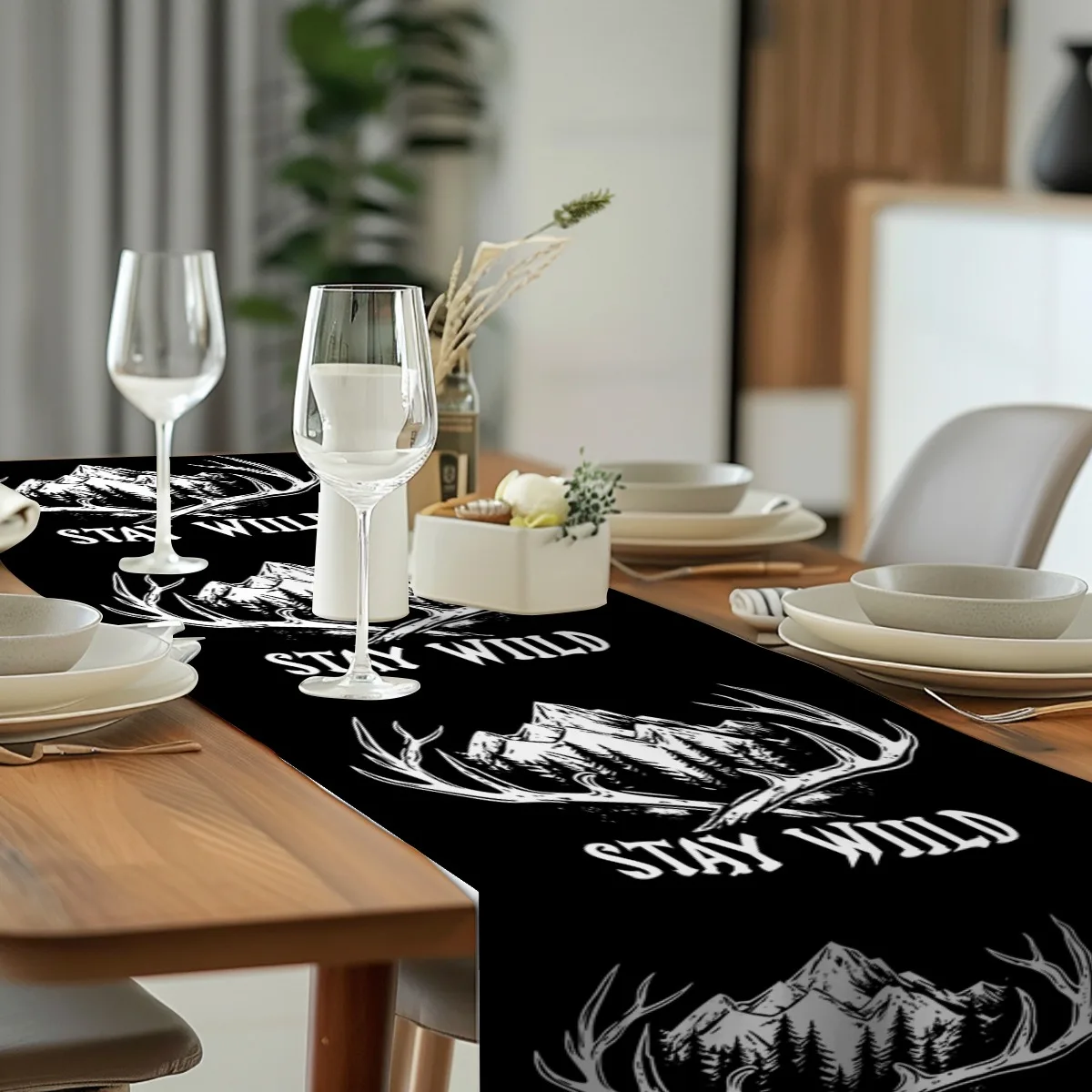 decoration table runner Mountain & Antler Vintage Style Print Table Flag TV cabinet,kitchen restaurant,festival party gift long