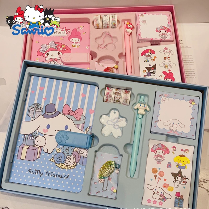 

Sanrio My Melody Cinnamoroll Handbook Set Anime Figure Sticker Notebook Washi Tape Gift Box School Supplies Child Gift Wholesale