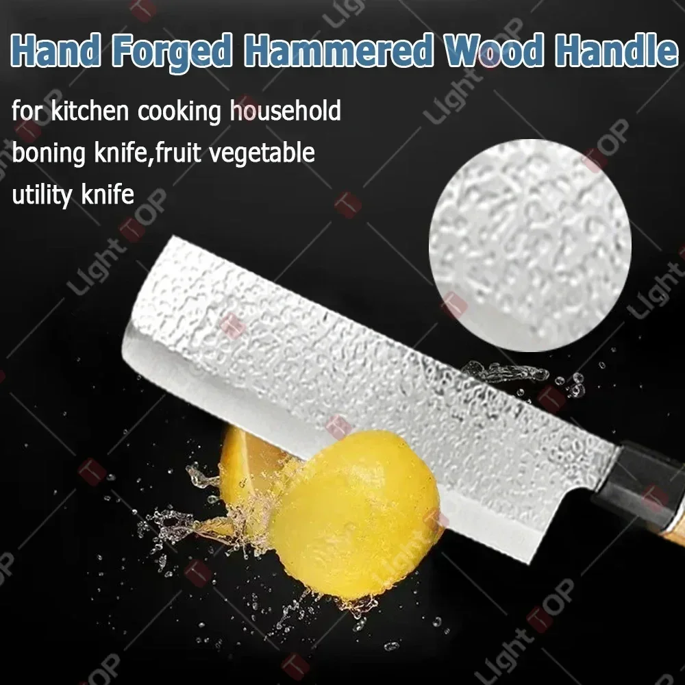 Hand Forged Chopping Knife Kitchen Japanese Boning Knife Vegetable Cutting Knife Stainless Steel Butcher Knife Wooden Handle