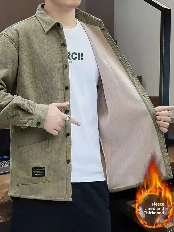 

Men's Thiened Long Sve Fce Lined Casual irt Corduroy Warm Multi ket Leisure Workwear Autumn Winter New Arrival