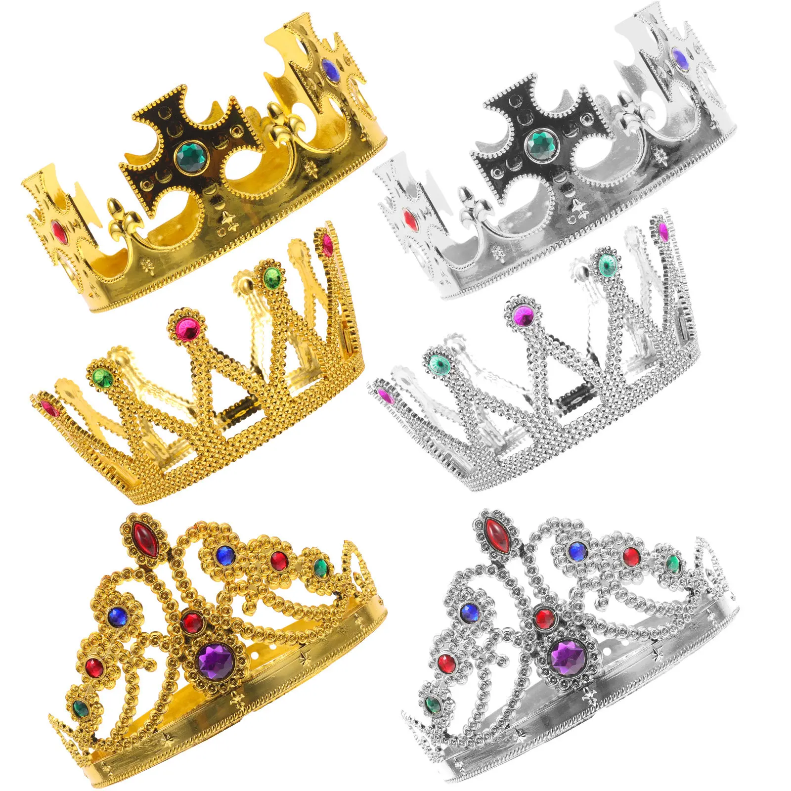 

6Pcs Elegant Simple Party Crown for Men Women Kids Birthday Party Wedding Prom Halloween Cosplay Theater Holiday Decor Accessory
