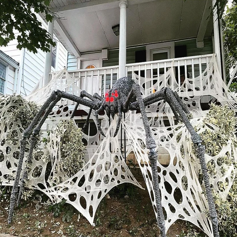 2/4m Halloween Decorations Outdoor Spider Web Giant Stretchy Netting Spider Webbing Ripped Cobweb Haunted House Prop Decor