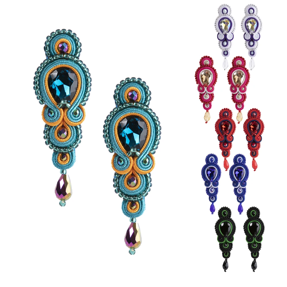 

Soutache Earrings Fashion Handmade Weaving Delicate Woman Earring Soutache jewelry Crystal Accessories Dangle Earring Boho Trend