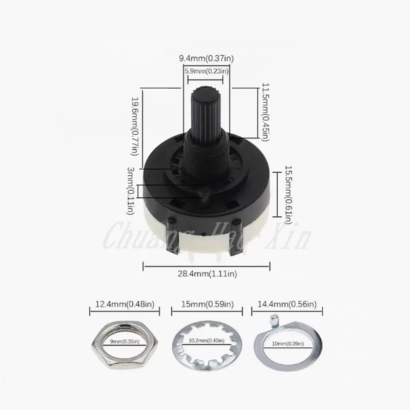 5 uds interruptor de banda RS26 interruptor de potenciómetro giratorio 1 cuchillo 2 cuchillo 3 cuchillo 4 cuchillo P/12/6/4/3 engranaje T mango longitud 20 ejes