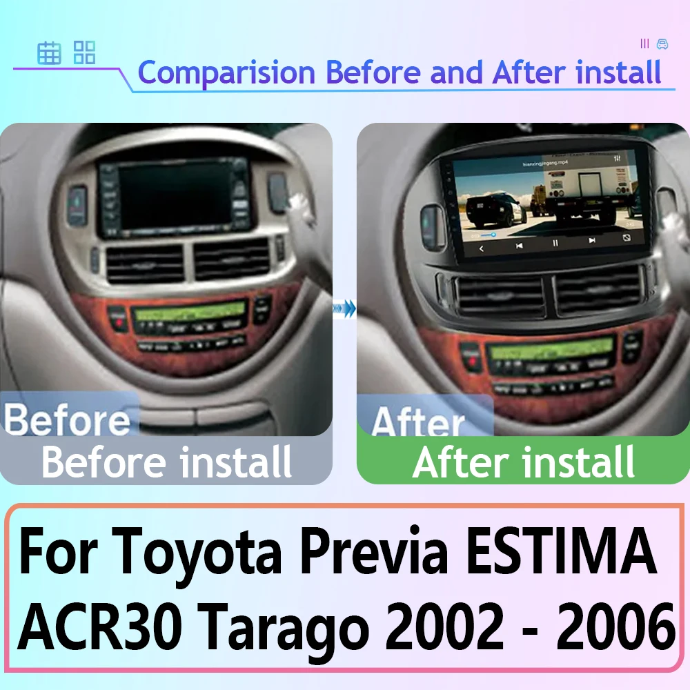 Android Auto dla Toyota Previa ESTIMA ACR30 Tarago 2002-2006 Radio samochodowe Stereo Odtwarzacz multimedialny Nawigacja GPS Carplay NO 2DIN