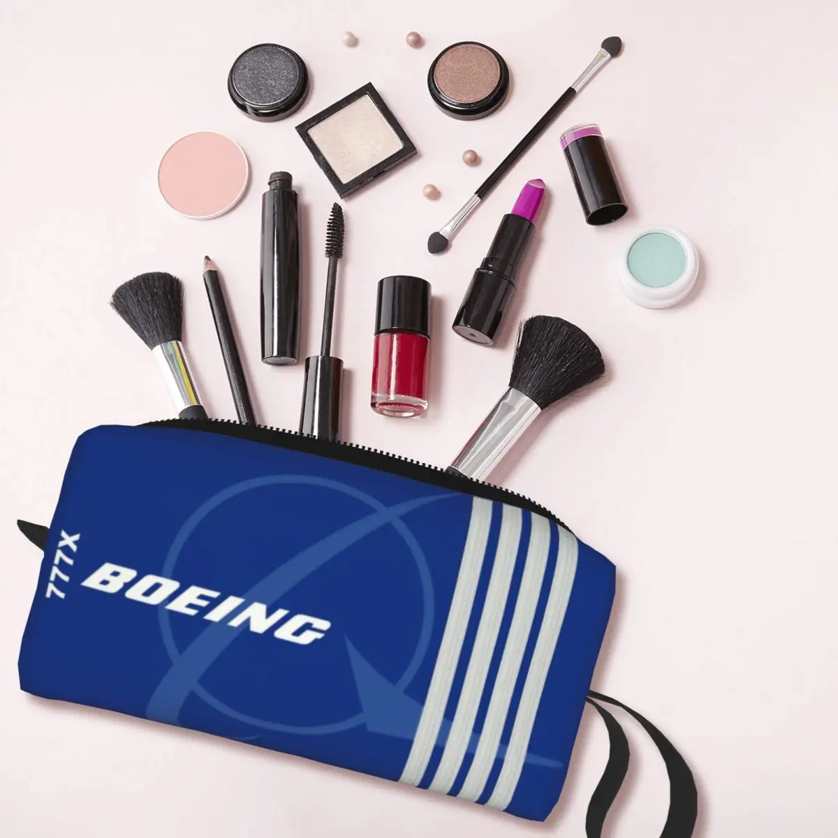 Cute Boeing 777X Captain Stripes Travel Toiletry Bag Women Aviation Aviator Flight Pilot Makeup Cosmetic Beauty Storage Dopp Kit