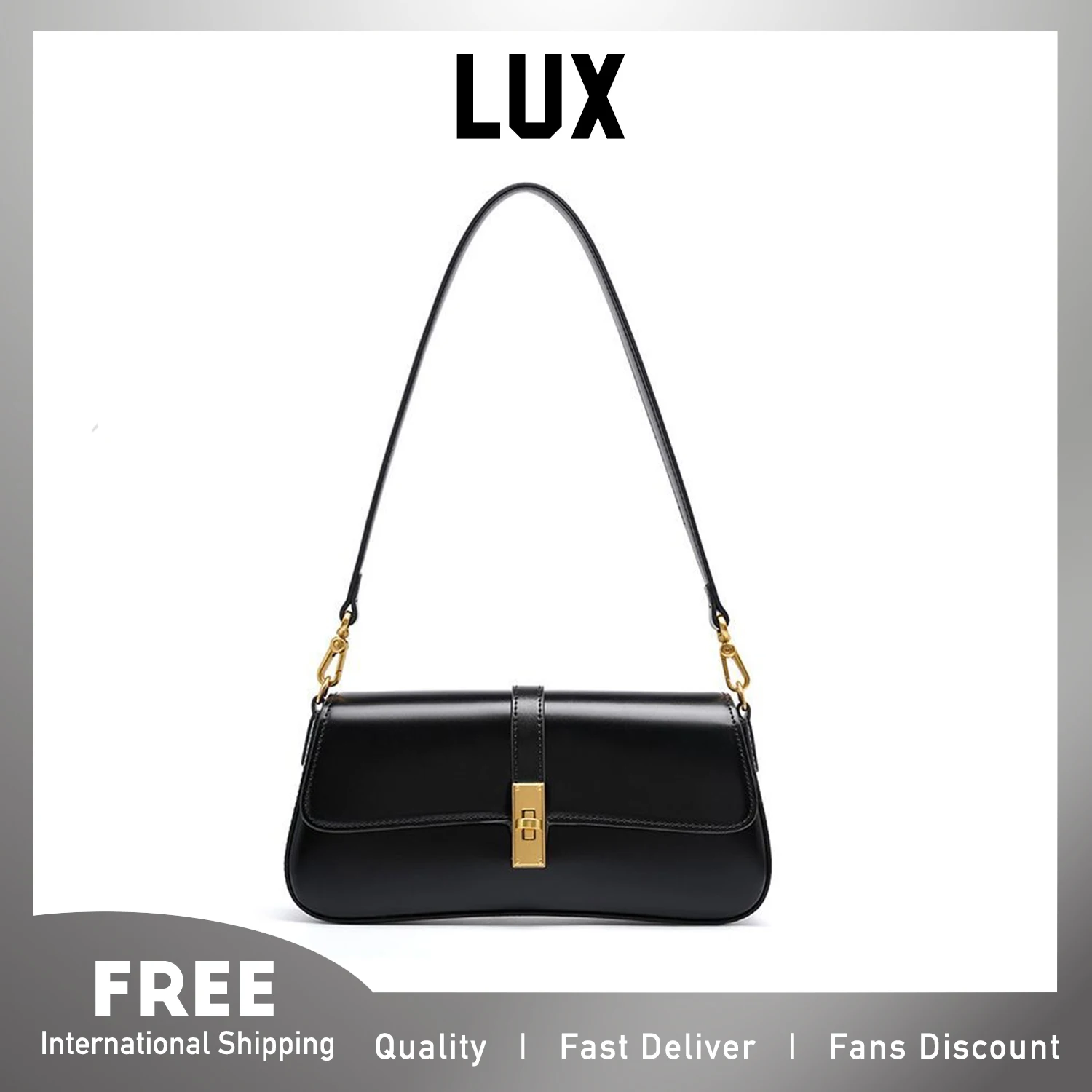 

Lux New Trendy High Quality Vintage Fashion Genuine Leather Handbag Underarm Baguette Bag for Women Female Chic Deisgn