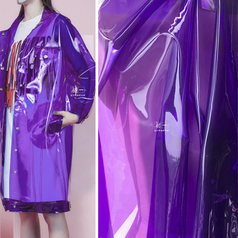 Purple Laser Liquid Jelly Film TPU Fabric Transparent Rubbed Traceless Raincoat Clothing Designer DIY for Sewing Material Cloth