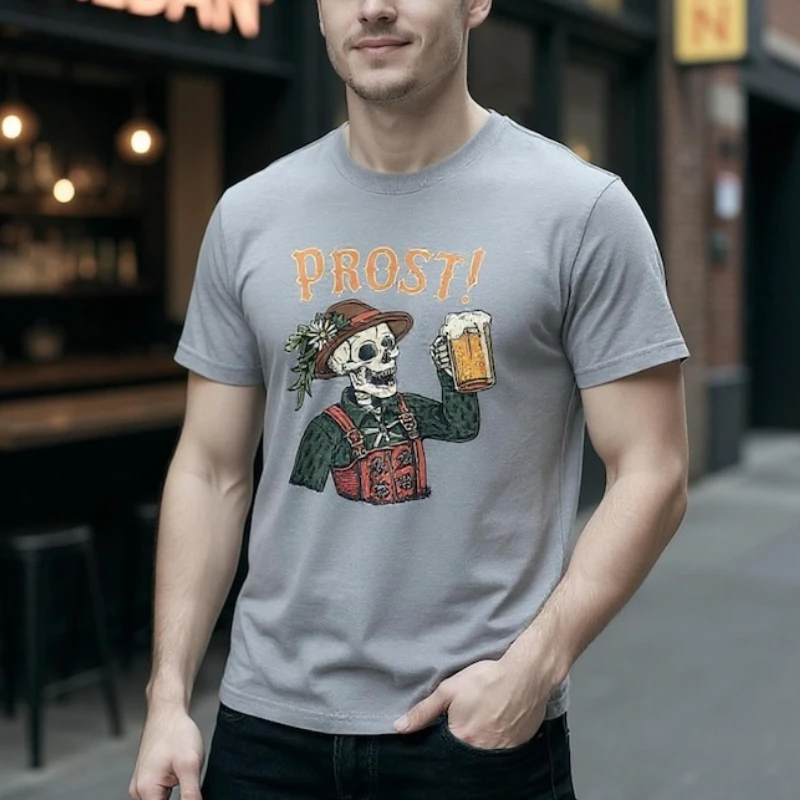 

Летняя футболка со скелетом Октоберфеста, хлопковая повседневная футболка с коротким рукавом для любителей пива, подарок для немецкого фестиваля, одежда для групповой вечеринки