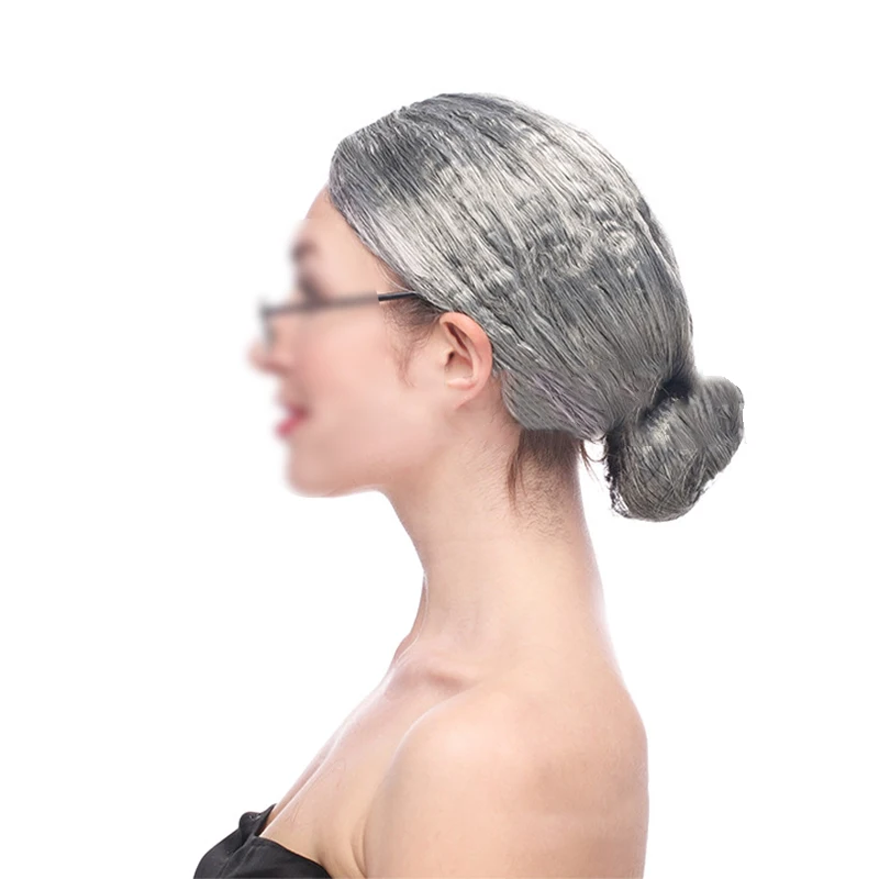 Old Lady Wig Silver Grey Short Natural Wig Cosplays Party Wigs Dance Party Props Headdress Granny Halloween Masquerade Wig NEW