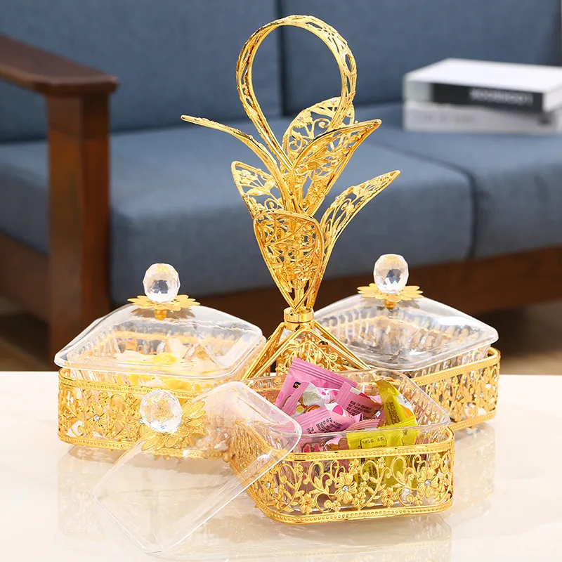 

European Style Fruit Plate Creative Modern Living Room Snack Plate Metal Acrylic Grid Fruit Plate Dried Fruit Platter