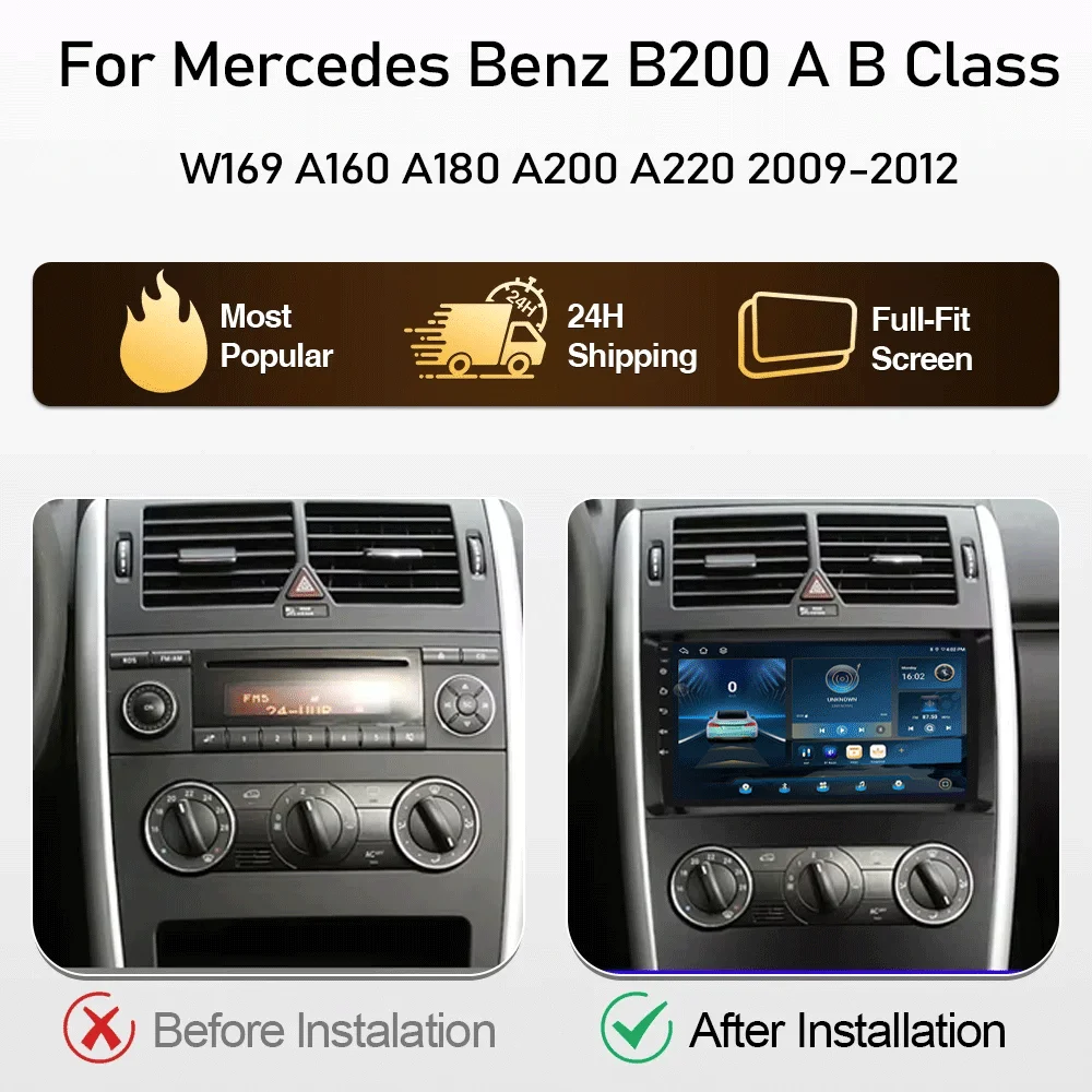 For Mercedes Benz B200 A B Class W169 A160 A180 A200 A220 2009 - 2012 Android 16 GPS Car radio Multimedia Head unit BT Radio 4G