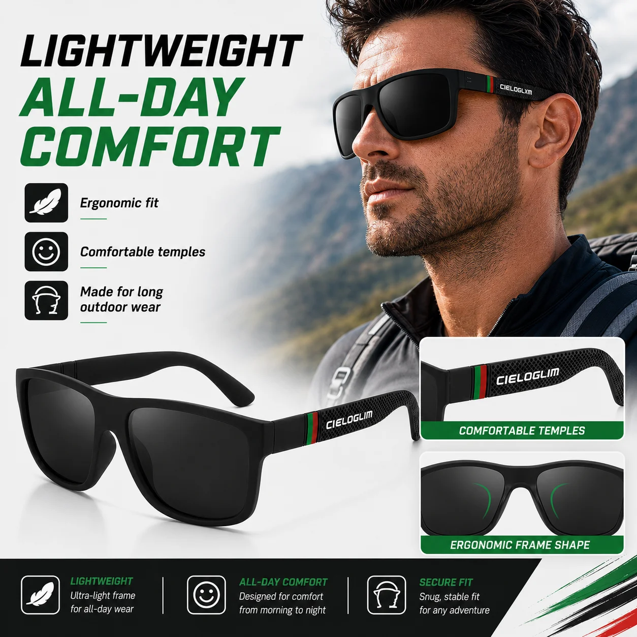 CIELOGLIM Polarized Cycling Sunglasses UV400 Outdoor Fishing Hiking Climbing Driving