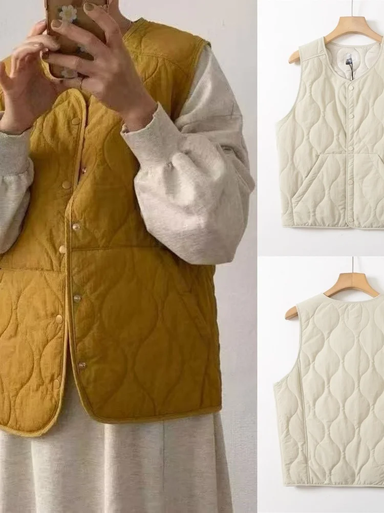 

Retro Stuffed Vest Lightweight Thin Cotton Windproof Waterproof Warmth Layered Wear Youth Casual Winter Basic Sle Single Bu...