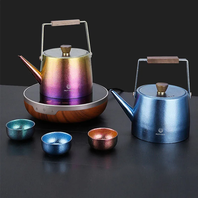 

1L Large Capacity Teapot With Anti-scalding Walnut Handle,Thickened Pure Titanium Tea Set,Eagle Spout,Drinkware,Travel Kettle