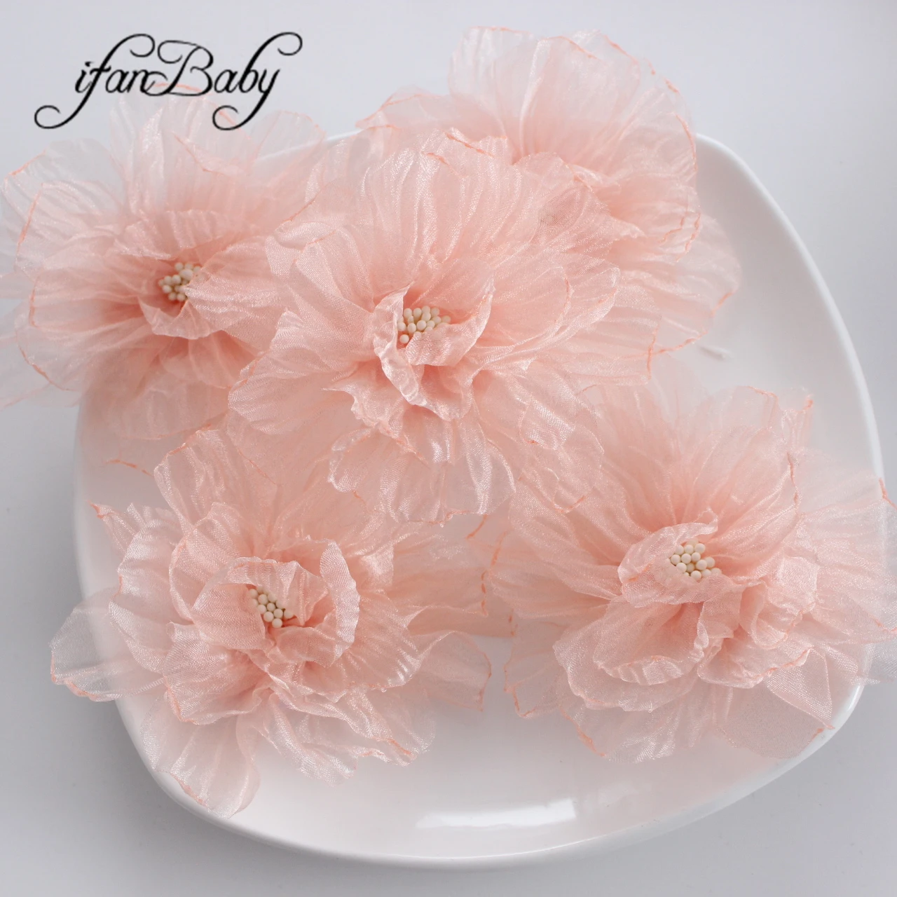 9-10cm Singed Organza Flowers Fabric Burn Floral Decorations Appliques Embellishments Flowers For Crafts DIY Hair Accessories