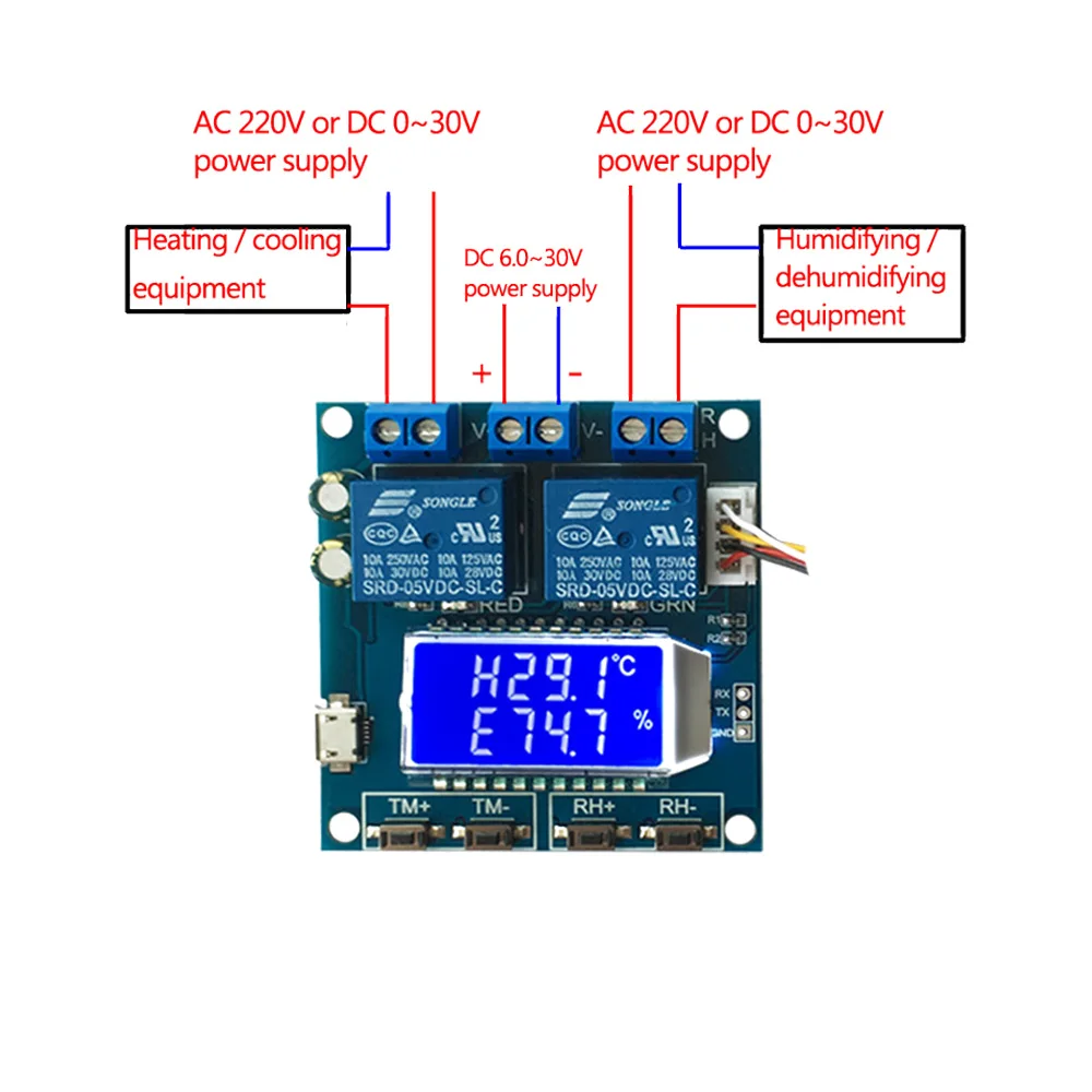 XY-TR01 pengontrol suhu kelembaban DC 12V 10A higrometer termometer termostat humistat Digital LCD Display modul Relay