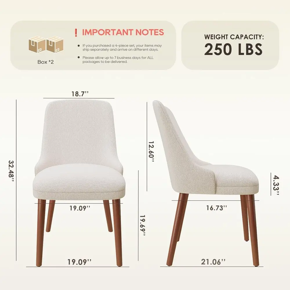 Set of 4 Upholstered Dining Chairs with Wood Legs, High-Back Padded Seats for Kitchen, Dining Room, or Cafe, Beige