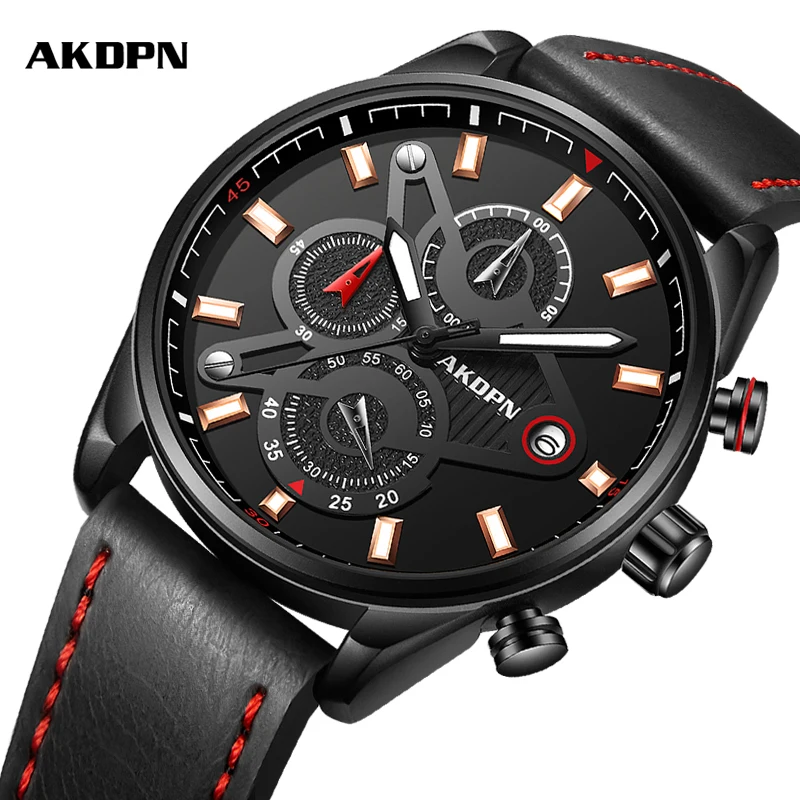 

Watch for Men Luxury Leather Mens Watches Waterproof Chronograph Quartz Watch Men Clock Watch Military Wristwatches Relogio