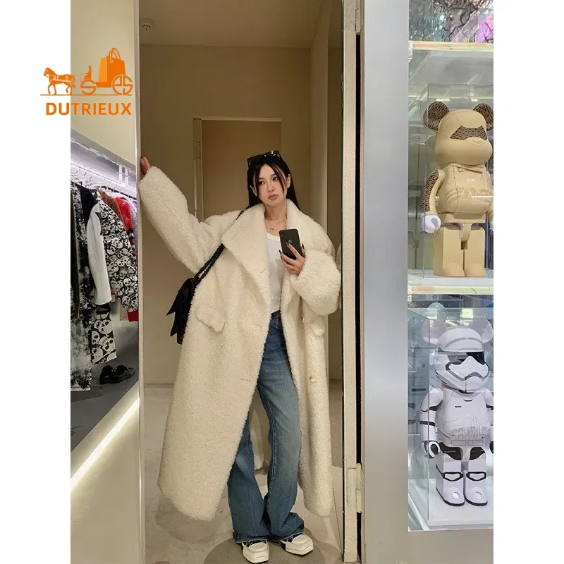 Winter Thick Warm Women 100 Sheep Wool Sheep Shearling Real Fur Coat Fur Coat Casual Long White Coffee Color All-match Commuting