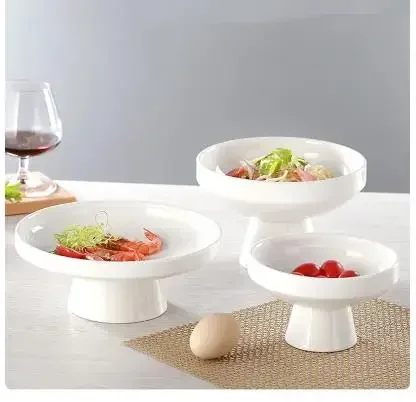 White Ceramic Plate High-footed Refreshment Tray Fruit Plate Dried Fruit Dish Snack Tray Dinner Plate Dessert Bowl Salad Bowl