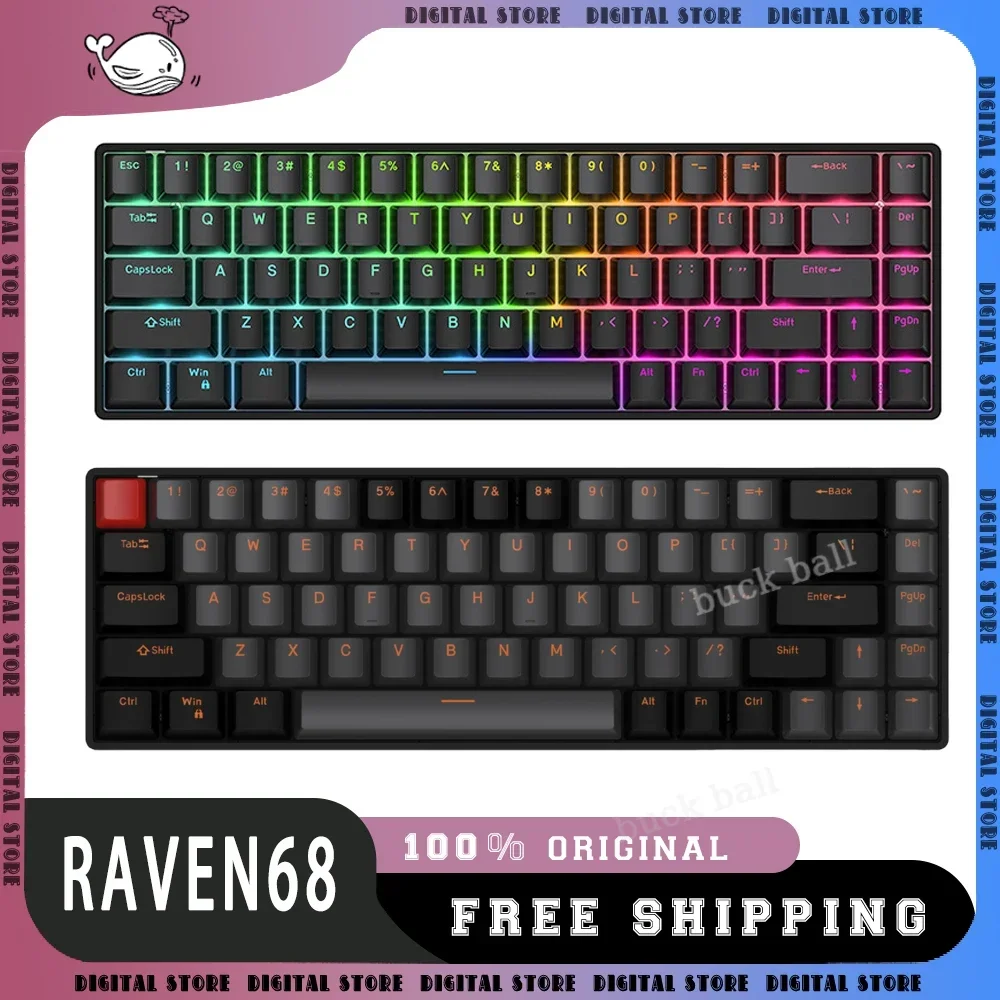 teclado interruptor magnetico teclados mecanicos com fio gatilho rapido hot swap rgb fps teclado office gamer 68 chaves teamwolf raven68 01