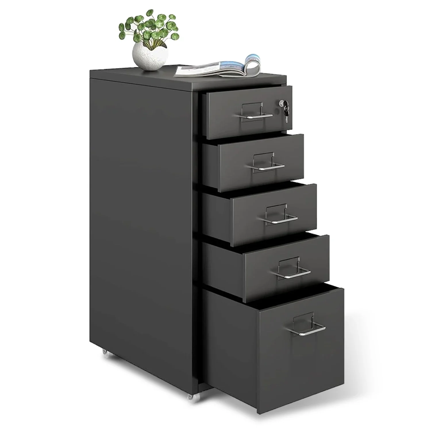 

Customizable Recommended For You 5 Drawers Thickened Metal Storage Cabinet with Casters Lock