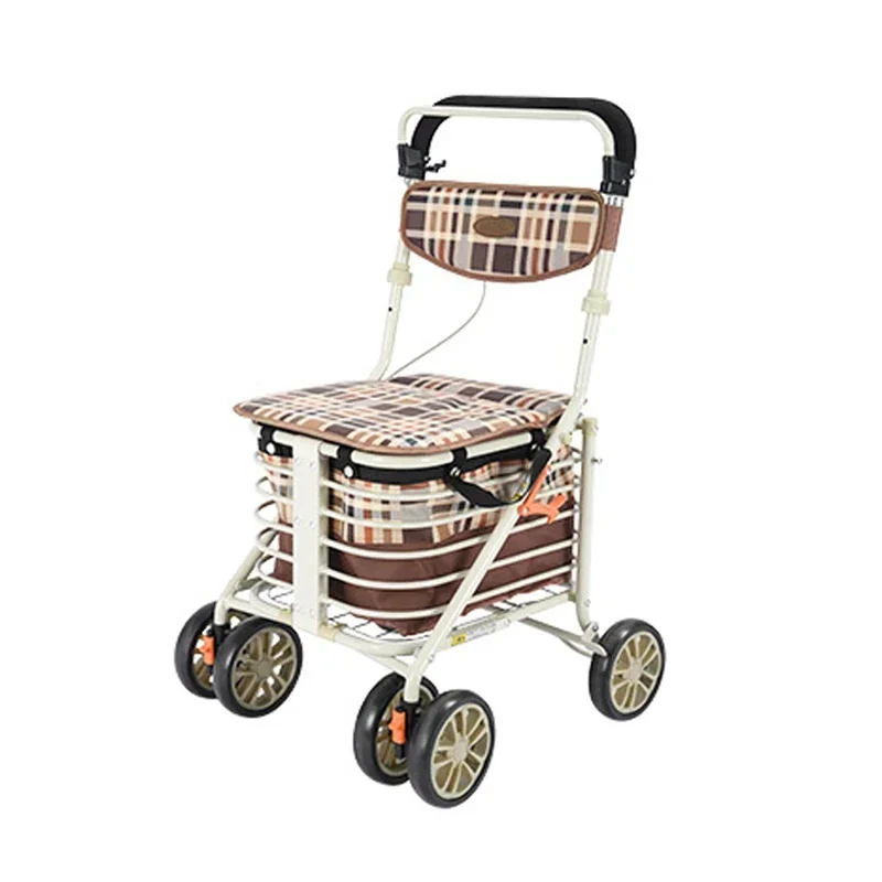 

Adjustable Reinforce Safe Rollator Shopping Trolley Seat Outdoor Rollator Walker With Seat