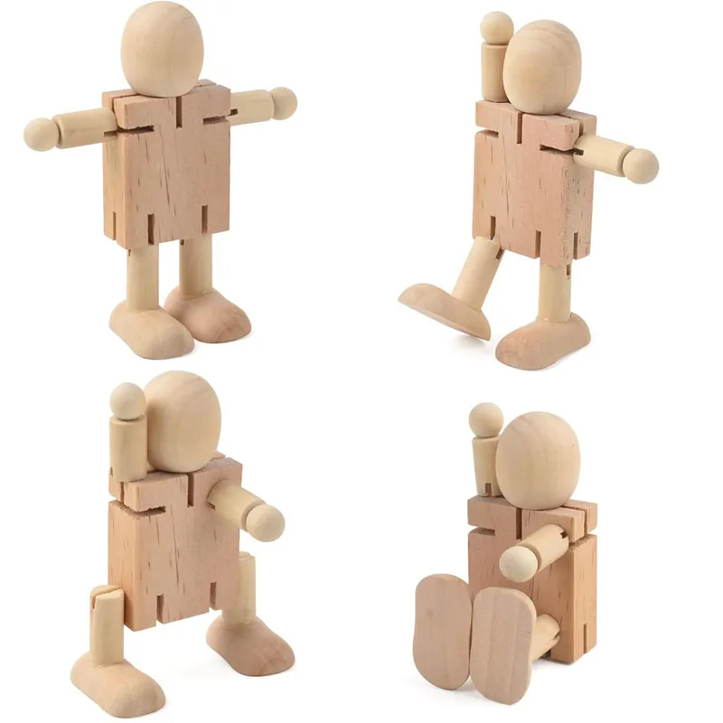 Blank Adjustable Wooden Robot Unfinished Joints Doll Figures DIY Craf Home Office Desk Decoration Creative Best Gifts 