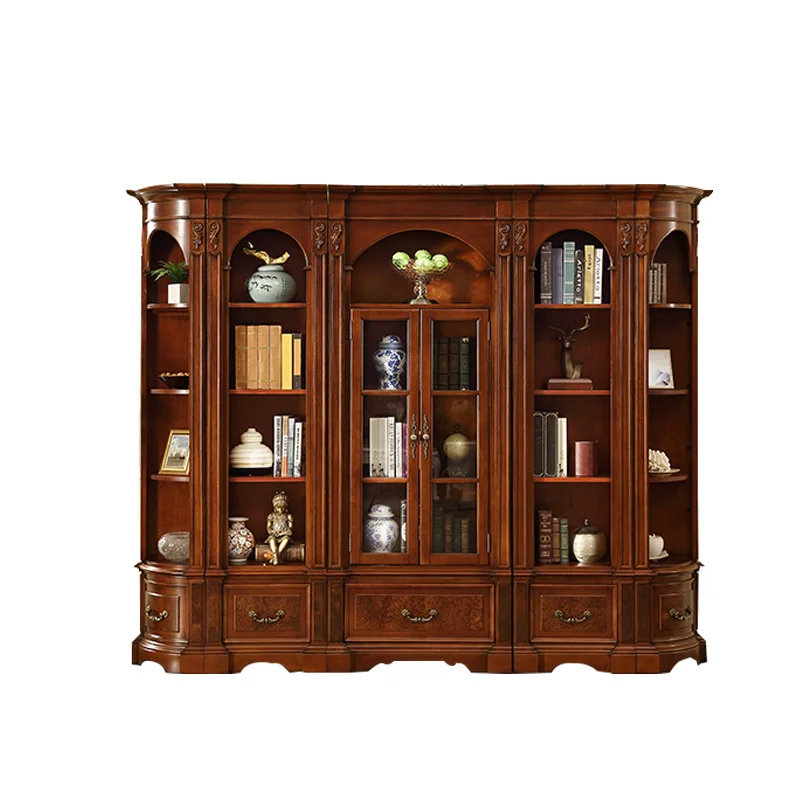 

American style, solid wood, bookcase, with glass door, study, free, combination, vintage, storage
