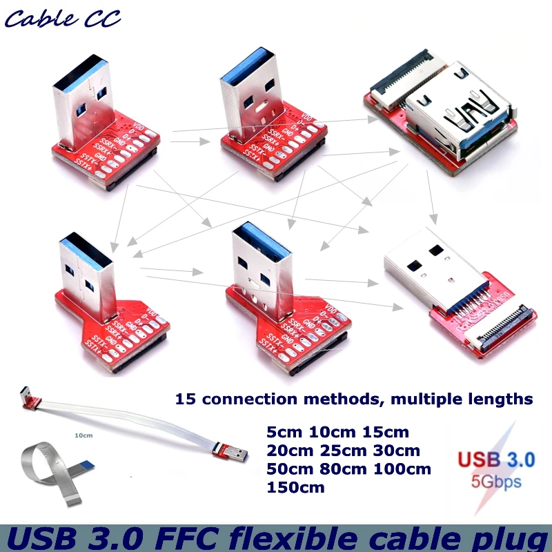 FFC USB3.0 Extension Ribbon Cable 90 FPV Slim Flat Soft flexible FPC charge FPV Brushless  High Speed Computer Connection Cable