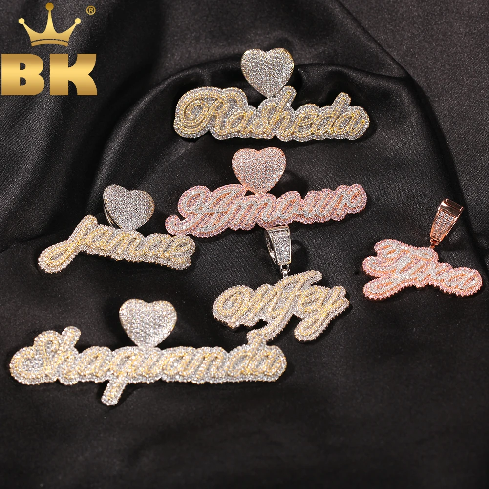 THE BLING KING Custom Name Necklace Bubble Edwardian Script Letter Iced Out White Pink CZ Personalized Pendant Hiphop Jewelry