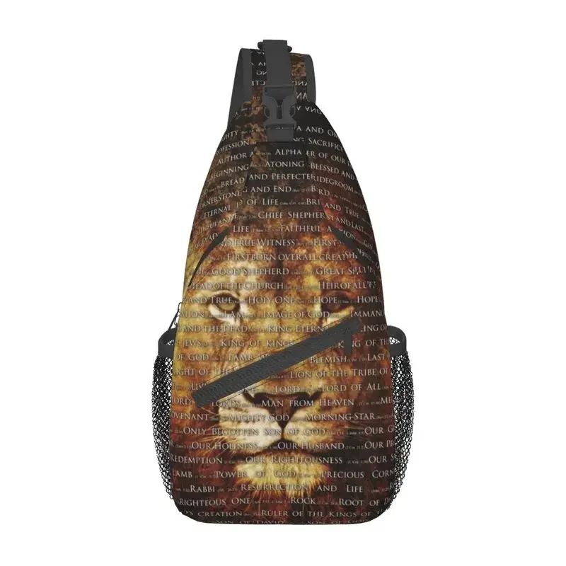 The Names Of God  Lion Sling Bag Men Fashion Christian Catholic Shoulder Chest Crossbody Backpack Cycling Camping Daypack