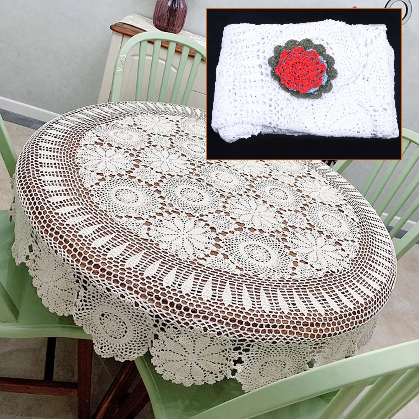 

130CM DIY Round Tablecloth Vintage for Wedding Party Home Table Decoration White