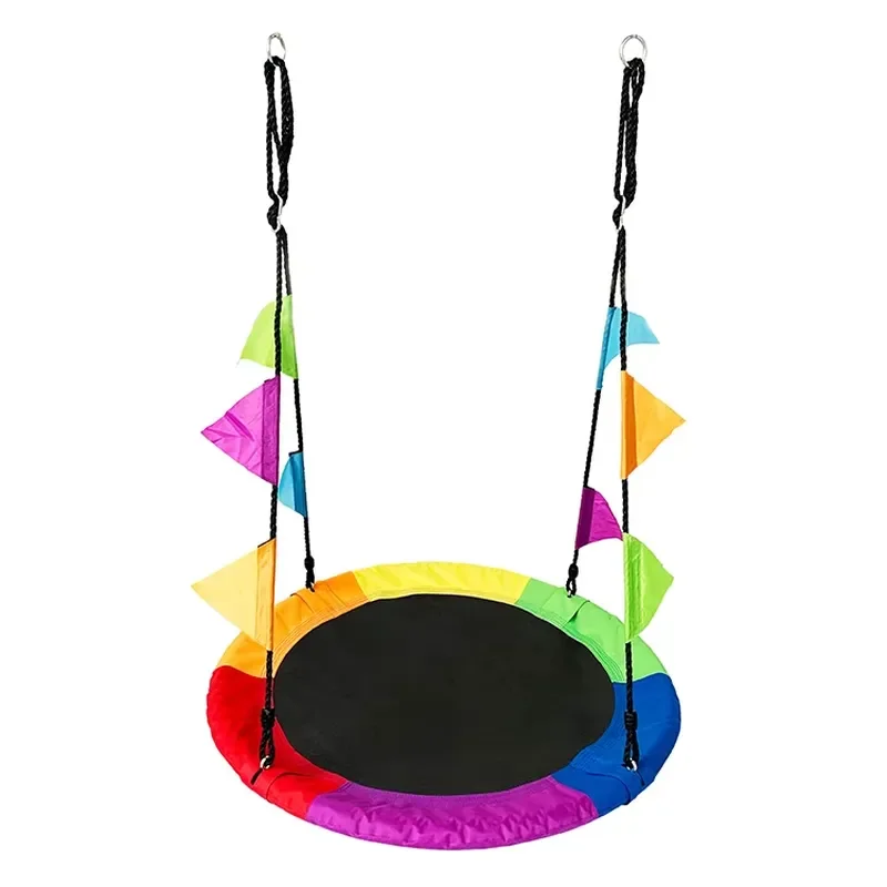 Children Outdoor Toy Swing Set 40 Inch Plastic Multicolor Rainbow Swing with Adjustable Rope