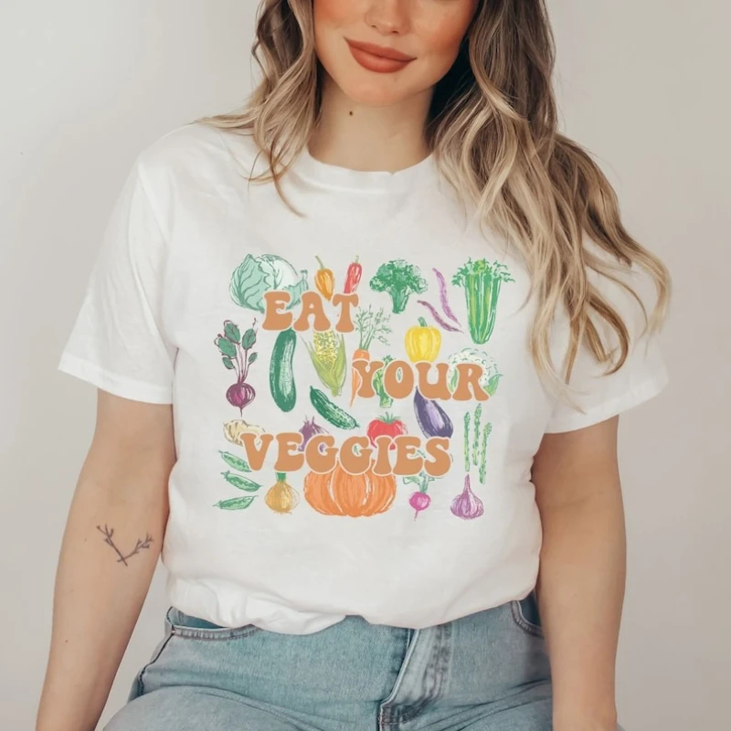 Boho Eat Your Veggies Retro Graphic Unisex Vegetables Farmers Market Gift Veganism Sustainable Environmental Protection Tee