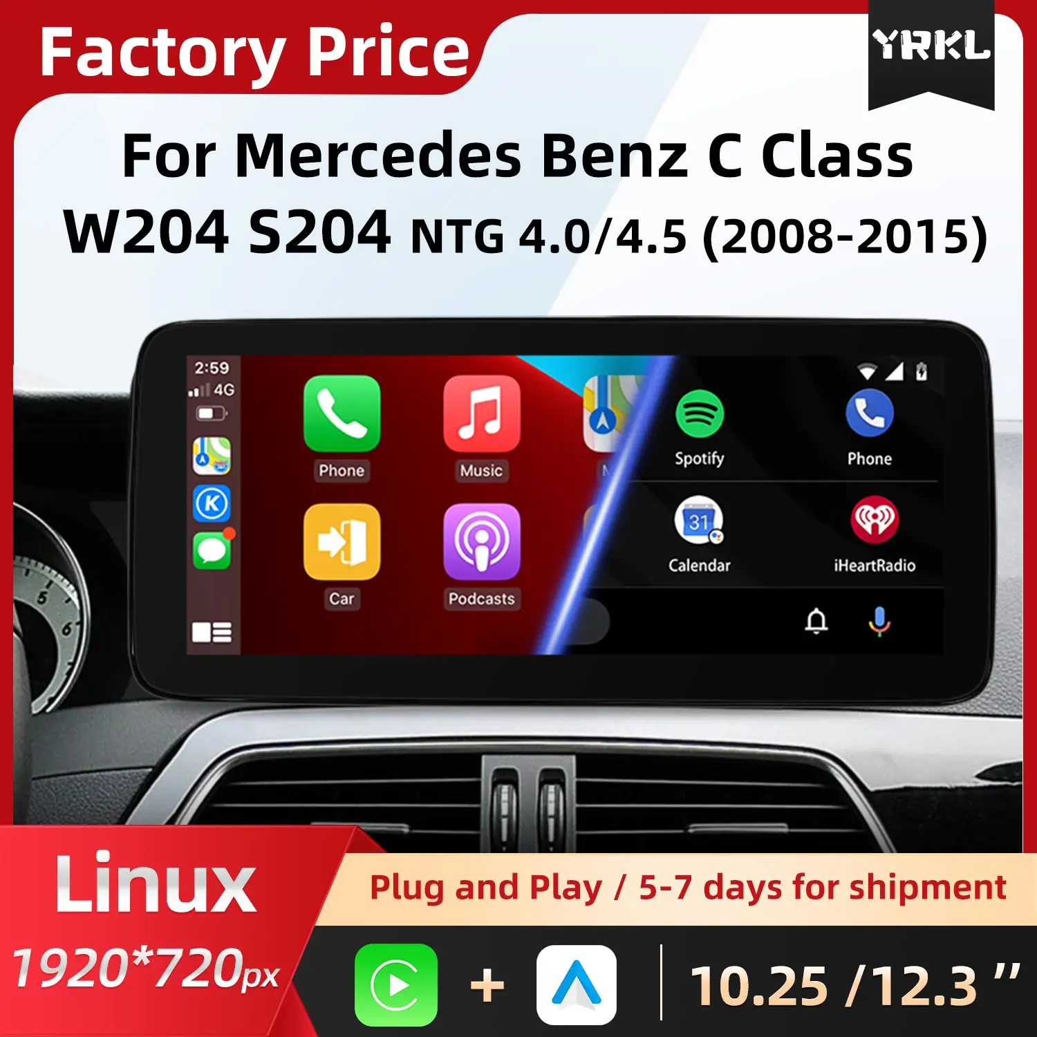 

Linux Wireless Carplay Android Auto For Mercedes Benz C Class W204 S204 Car Radio Player Multimedia BT VideoTouch Screen Monitor