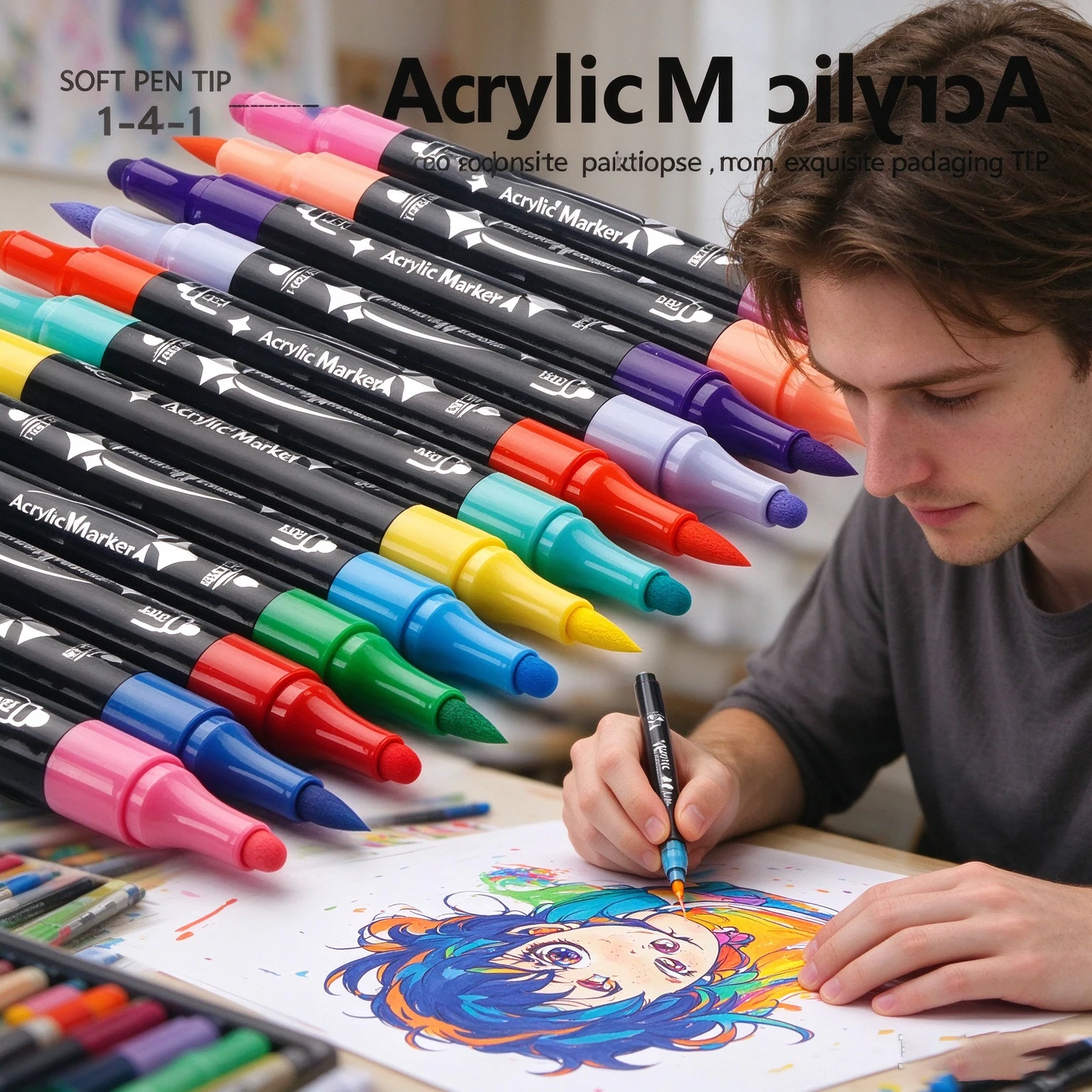 12/24 Colors Double‑Headed Soft‑Tip Art Markers, for Stone, Wood & Glass Painting, DIY Crafts & School Art Supplies