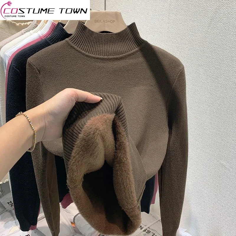 

Plush Imitation Mink Velvet Half High Neck Sweater for Women's Autumn and Winter New Thickened Warm and Age Reducing Top