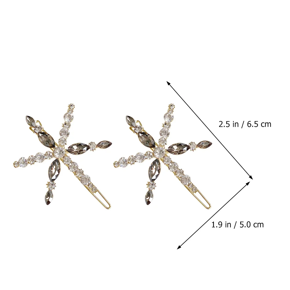 

2 Pcs Clips Snowflake Hair Barrettes Christmas Party for Metal Rhinestone Accessories Decorative