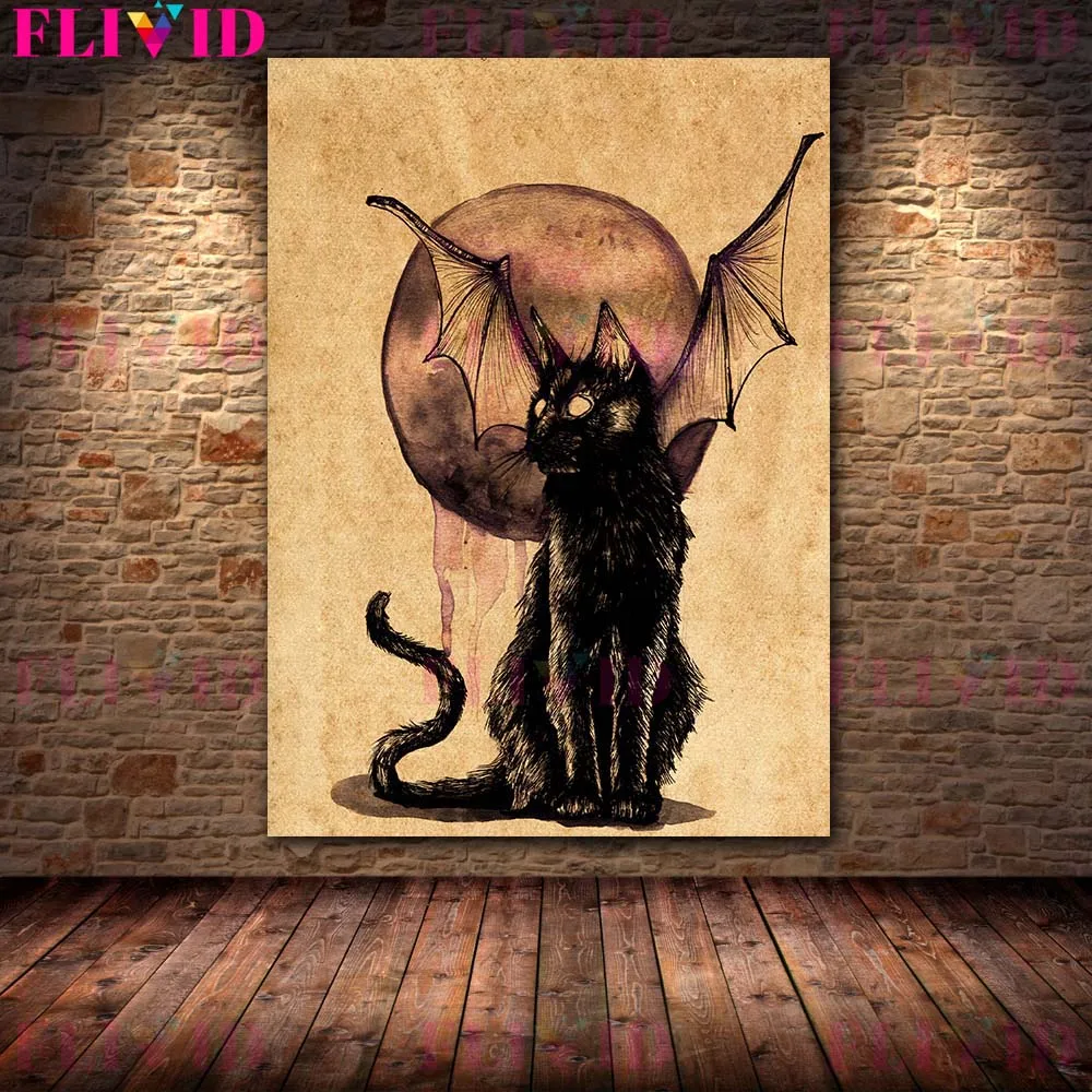 Poison Tea Of The Witch Vintage Wall Art Canvas Painting Bat Cat And Apothecary Art Poster And Print Home Decoration Unframed